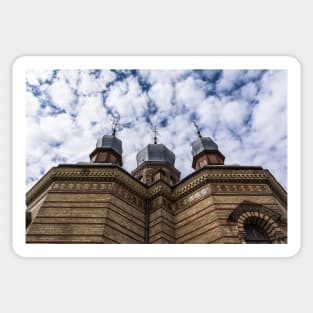 Three domes of Church against cloudy blue sky Sticker